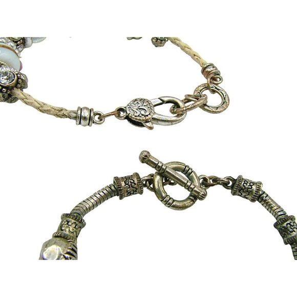 Set 2 Charm Bracelets Glass Beads Rhinestones Silver Gold Tones Rope Crafts 7" - Picture 4 of 12